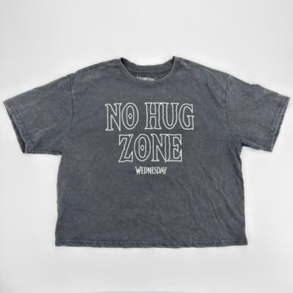Wednesday Addams No Hug Zone Graphic Tee Kids L 12/14 Charcoal Mineral Wash